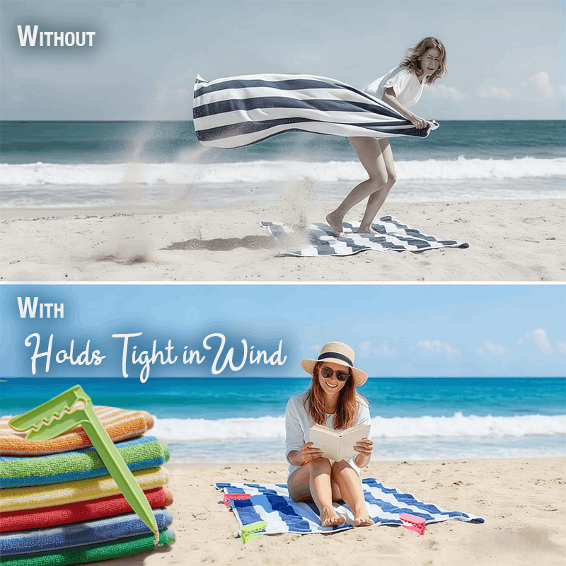 HandyFidgetGround™ Windproof Beach Blanket Anchor Stakes Clips Set