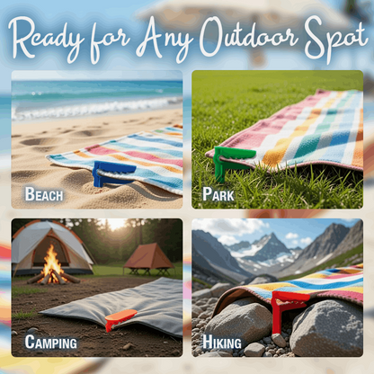 HandyFidgetGround™ Windproof Beach Blanket Anchor Stakes Clips Set