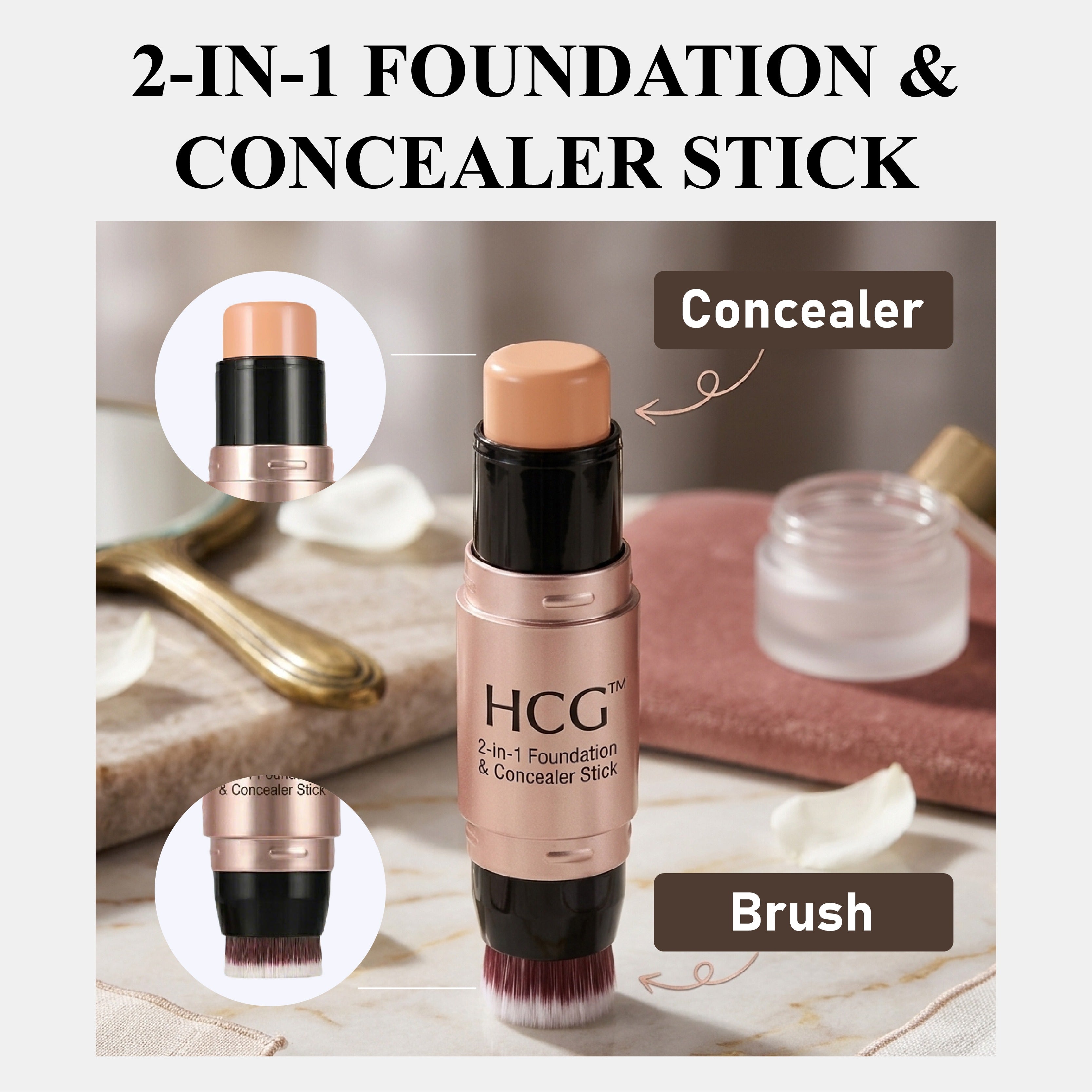 HandyFidgetGround™ 2-in-1 Foundation & Concealer Stick with Brush