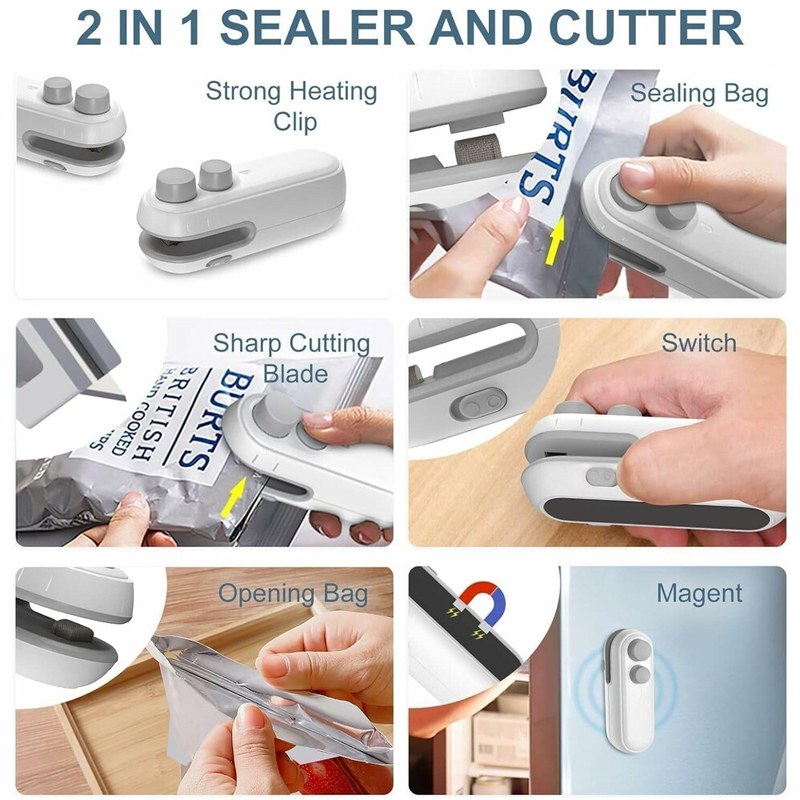 HandyFidgetGround™ FoodLock 2-in-1 Mini Heat Sealer Cutter