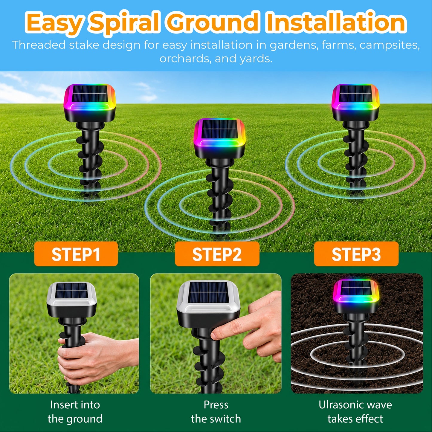 HiFiveGo™ GardenShield RGB Ultrasonic Pest Repeller