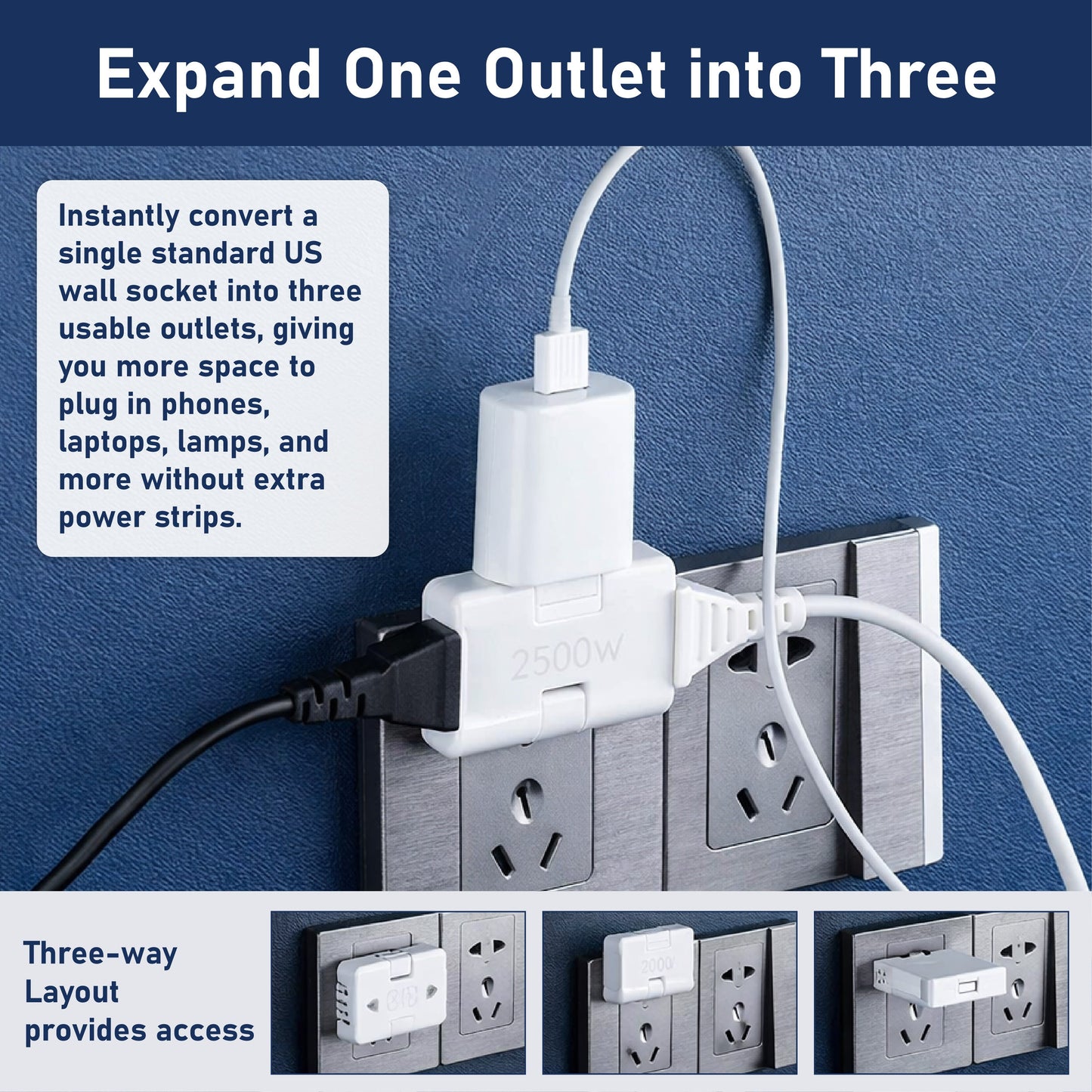 HandyFidgetGround™ PlugTurn Rotating Outlet Wall Adapter