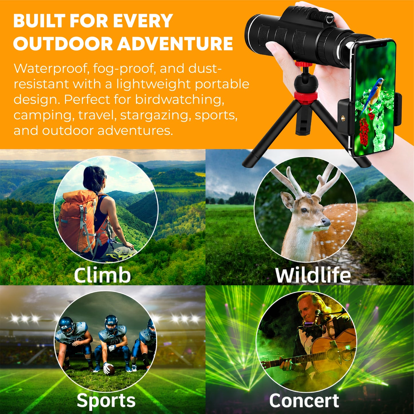 HiFiveGo™ UniverseScope 40x60 Portable Phone Telescope