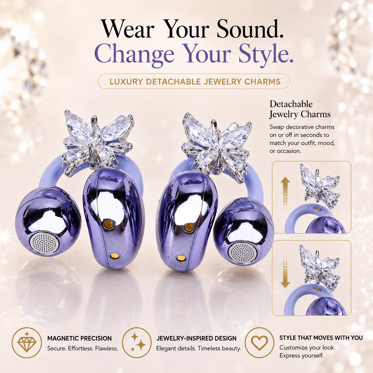 HiFiveGo™ JewelSound Diamond Clip-On Earbuds