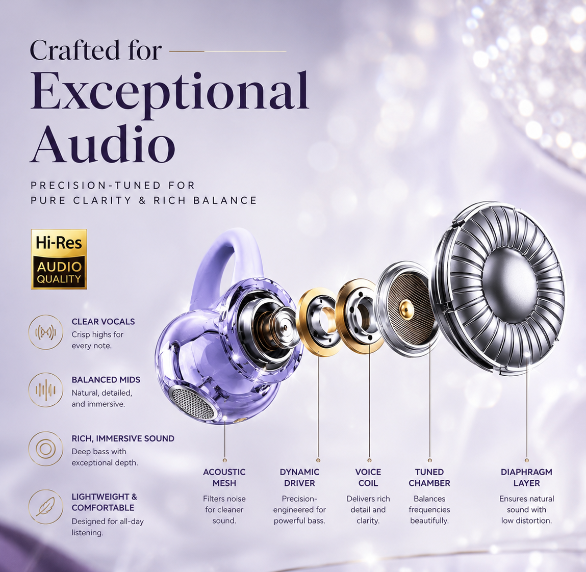 HiFiveGo™ JewelSound Diamond Clip-On Earbuds