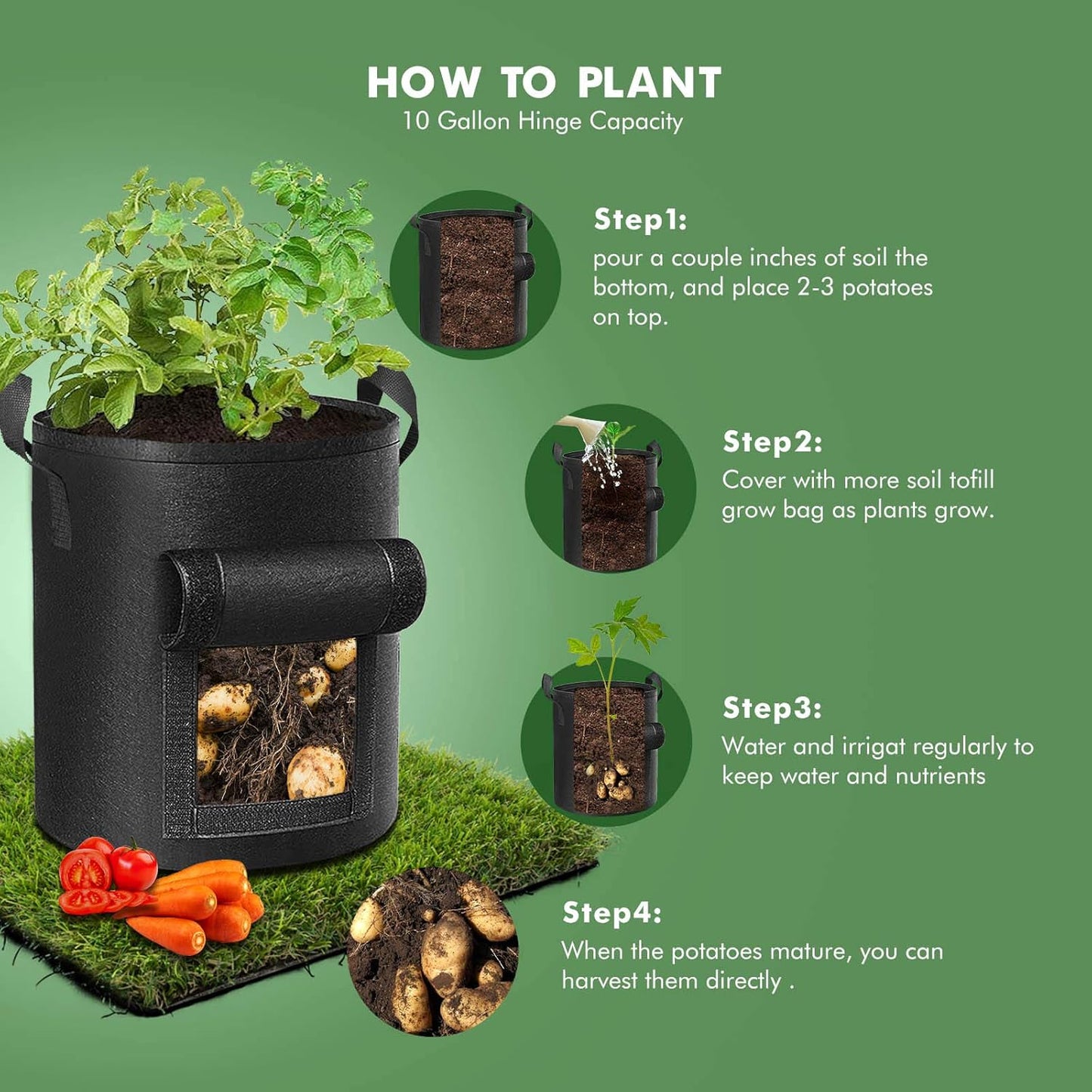 HandyFidgetGround™ Thick Fabric Planting Bags with Window
